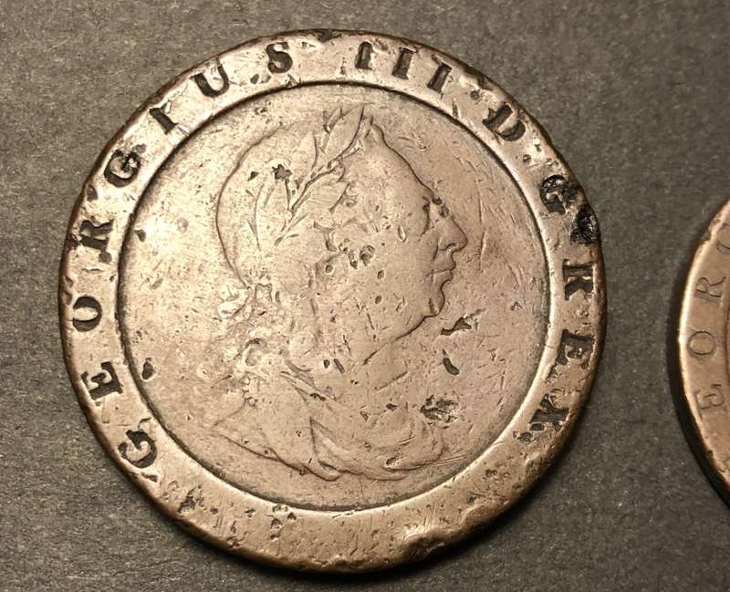 Rare 1797 Copper Cartwheel 1 & 2 penny coins - King George III