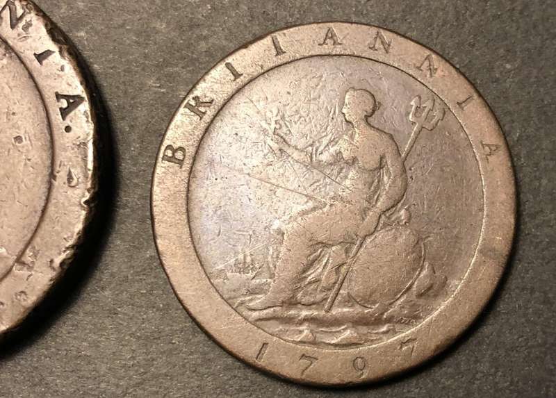 Rare 1797 Copper Cartwheel 1 & 2 penny coins - King George III