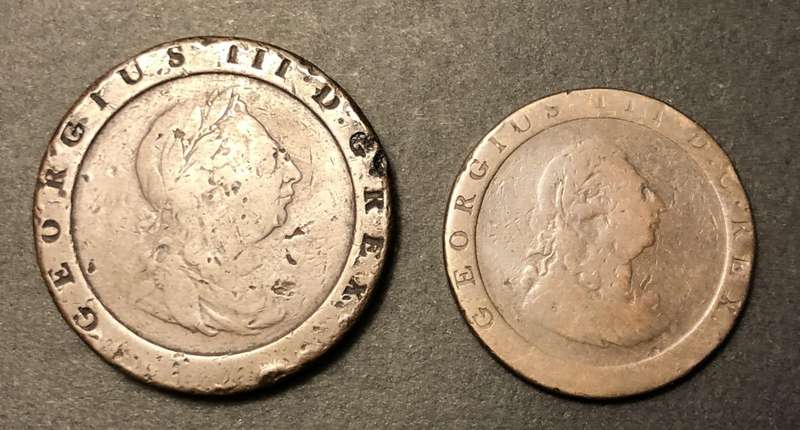 Rare 1797 Copper Cartwheel 1 & 2 penny coins - King George III