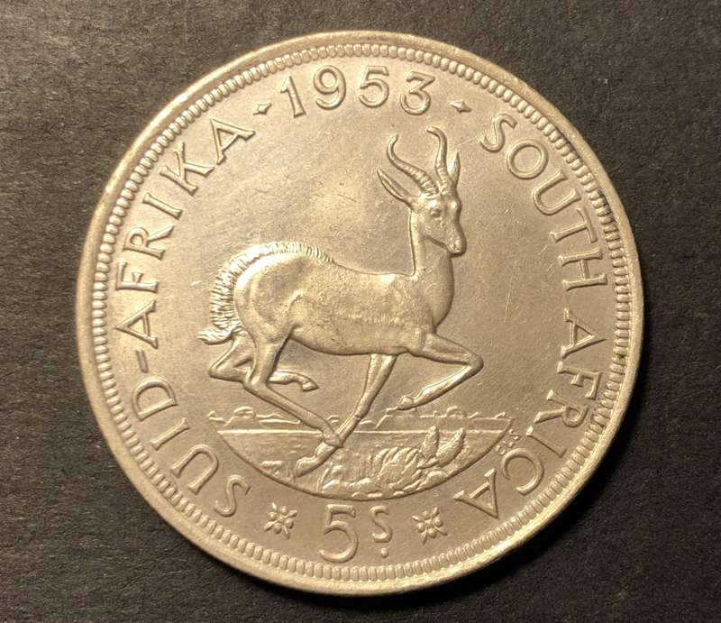 Very nice 1953 SA Union silver 5 shillings (crown) coin