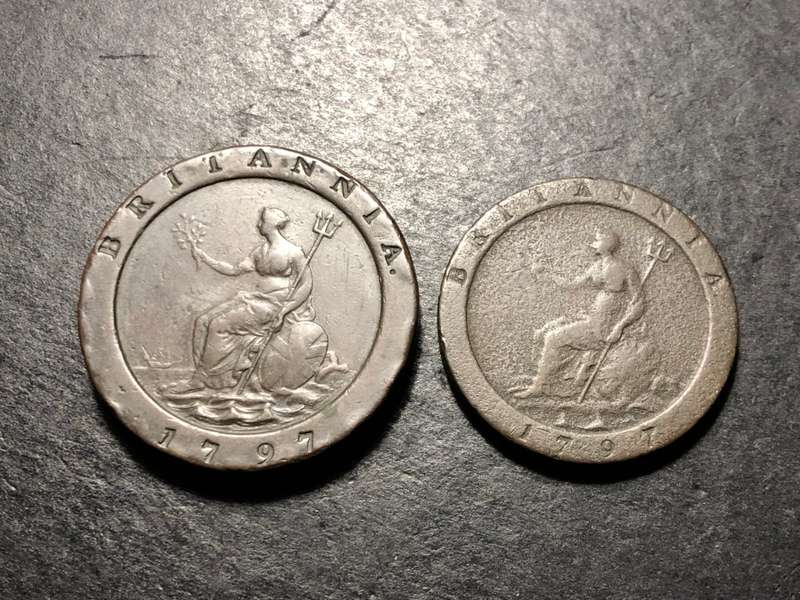 Very Nice set of 1797 Cartwheel copper pennies - 2 penny and 1 penny