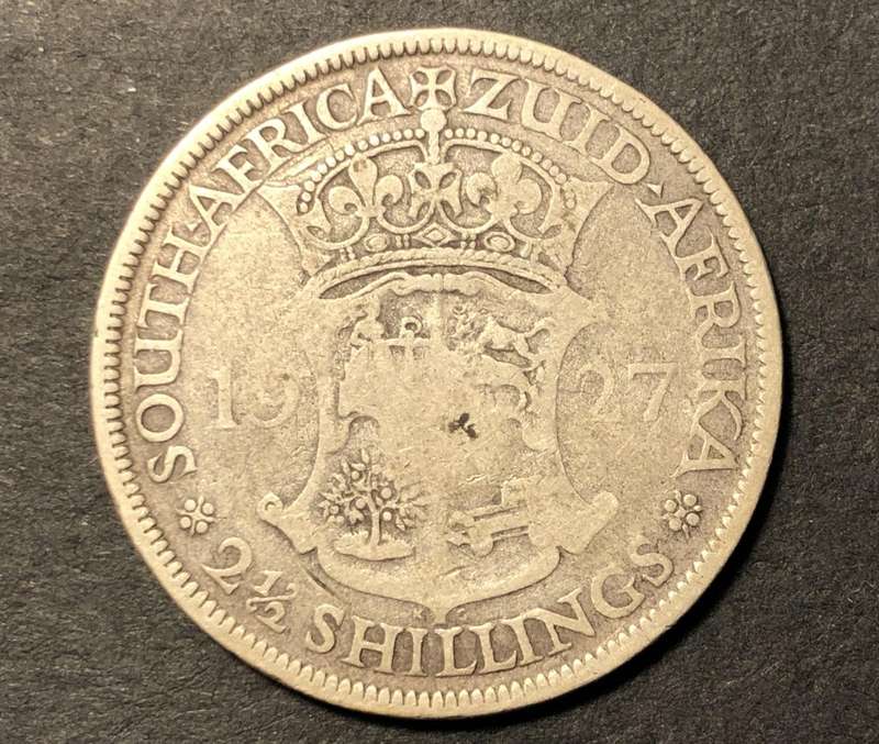 Scarce 1927 SA Union 2 ½ shillings (half crown) silver coin - Filler coin