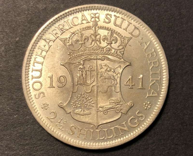 Very Nice AU+/UNC 1941 SA Union silver 2 ½ shillings (half crown) coin