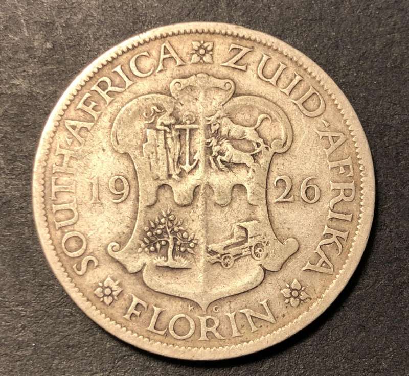 Scarce 1926 SA Union silver 2 shilling (florin) coin - Catalogue value in F is R1,000 - Nice Filler