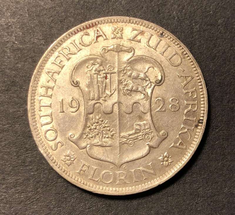 Scarce AU 1928 SA Union silver 2 shilling (florin) coin - Catalogue value is R10,000