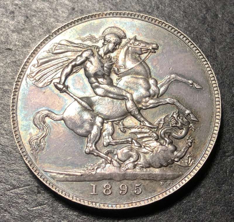 Top quality 1895 Silver British crown coin with excellent toning and surfaces - Queen Victoria