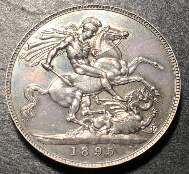 Top quality 1895 Silver British crown coin with excellent toning and surfaces - Queen Victoria