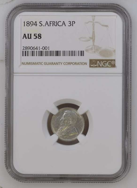Scarce 1894 ZAR silver tickey - NGC graded AU58!