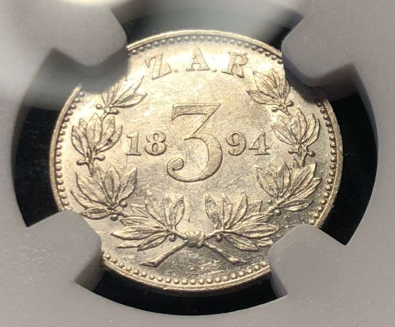 Scarce 1894 ZAR silver tickey - NGC graded AU58!