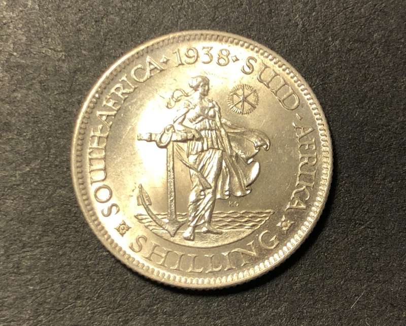 Rare UNC 1938 SA Union silver shilling coin - High catalogue value