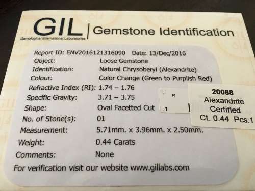 **GIL** CERTIFIED EXTREMELY RARE ALEXANDRITE GEMSTONE COLOUR CHANGE 0.44CT!!