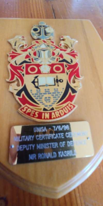 Unique Plaque presented to Ronnie Kasrils