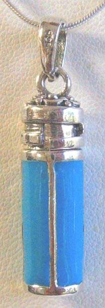 925 Sterling Silver and Turquoise Enamel Pill/ Treasure Pendant