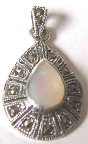 Sterling Silver , Marcasite and Mother of Pearl Pendant