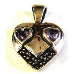 Sterling Silver and Heart Amethysts  Pendant