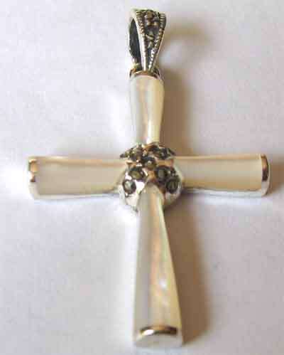 Sterling Silver Mother of Pearl & Marcasite Cross/ Pendant