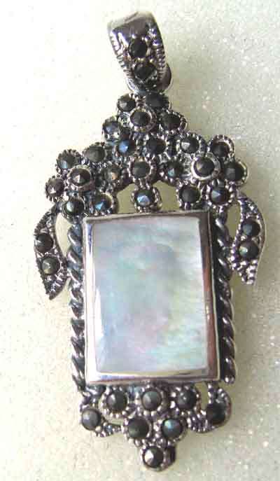 925  solid Sterling Silver , Mother  Of Pearl and Marcasite Pendant