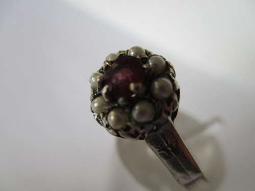 Sterling Silver , Garnet  and Pearls Ring