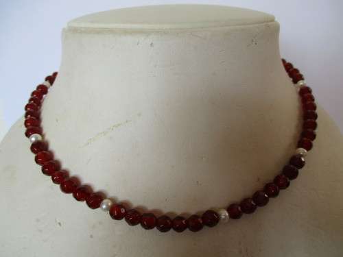 Faceted Carnelian and Pearls Necklace