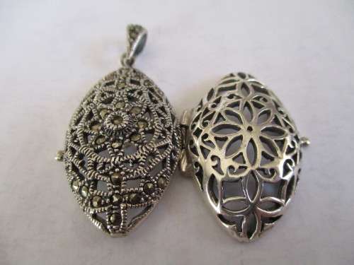 925- Beautiful Sterling Silver Marcasite Looket- Pendant