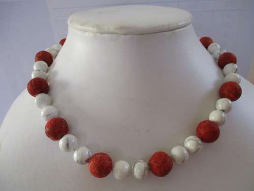 Genuine  Coral and Hawlite Necklace