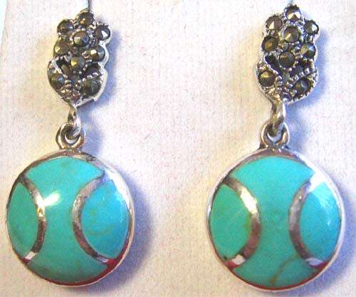 925 Sterling Silver, Marcasite and Turquoise Earrings