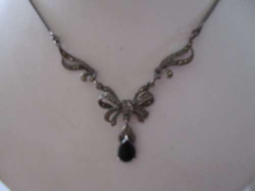 Antiq Style 925 Sterling Silver, Marcasite and Black Onyx Necklace