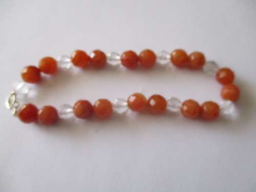925 Sterling Silver and Gemstones Bracelet [carnelian & crystal]