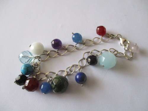 925 Solid Sterling Silver and Multi Colour Genuine Gemstones Bracelet