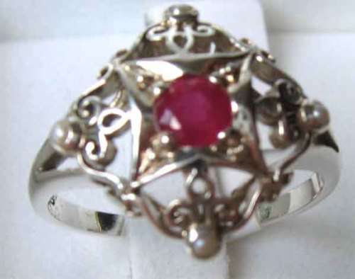 925 Sterling Silver Pears and Rubies Ring