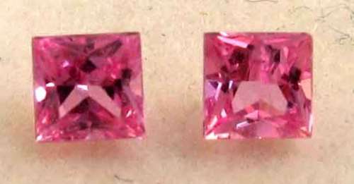 2 pieces 3.20 mm Princess cut Pink Sapphire`s , T. W. 0.48 ct