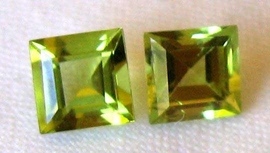 2 Pieces of 5.50 x 5.50 mm Princess cut Genuine Peridots, T. W. 1.94 ct.