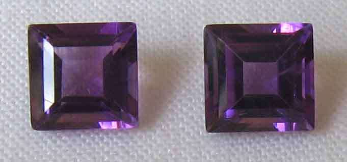 2 pieces of 5.00 x 5.00 mm Princess cut Amethysts, T. W. 1.19cts.