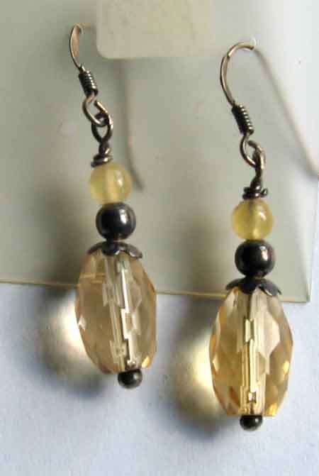 Sterling Silver  and Citrines - Drop Earrings .