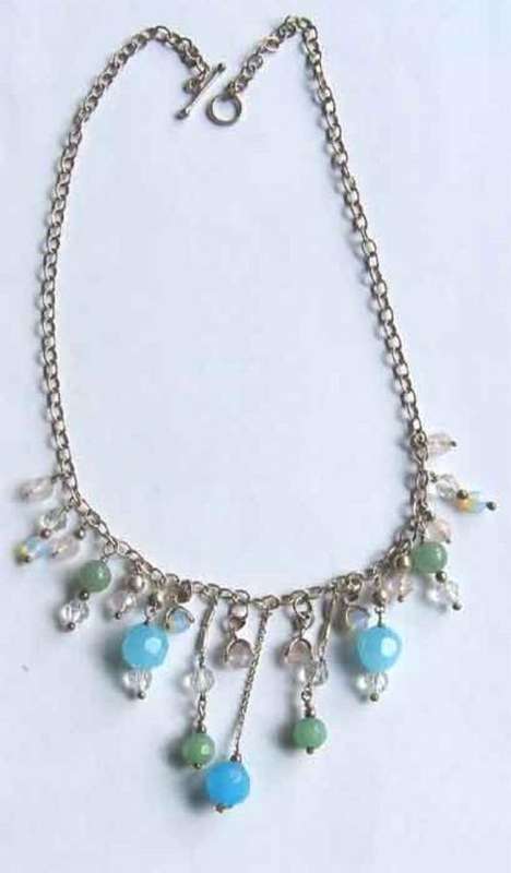 925 solid Sterling Silver  with Blue topaz, Green Agate , Crystals etc, Chain /Necklace.