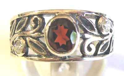 Sterling Silver, CZ & Genuine Garnet Ring.