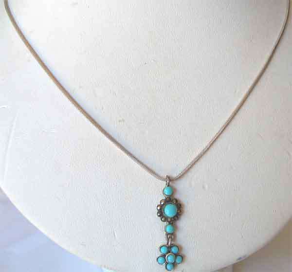 Sterling Silver  Chain - and Turquoise pendant on.