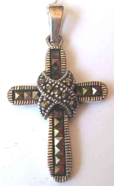 Sterling Silver and Marcasite - Cross / Pendant .