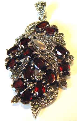 Beautiful -Sterling Silver, Marcasite  and Garnets - Pendant