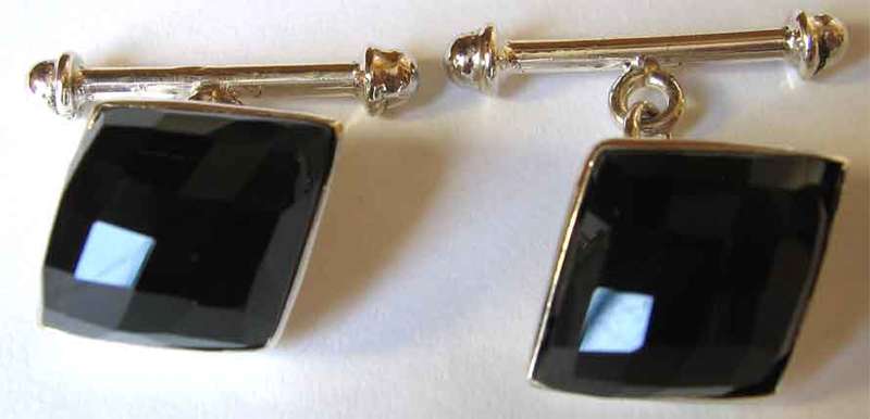 Sterling Silver  & Faceted Black Onyx -  Cufflinks