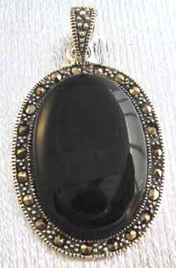 Sterling Silver, Marcasite and Black Onyx - Pendant