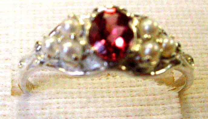 Lovely, Sterling Silver, Seed Pearls and Genuine Pink Tourmaline Ring.