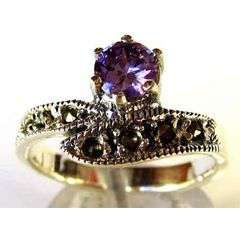 Sterling Silver, Marcasite and Amethyst - Ring
