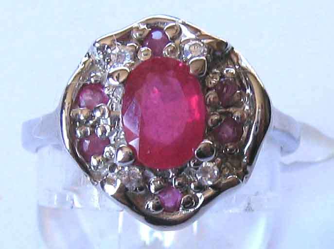 Genuine Sterling Silver, Rubies,  and C Z   Ring