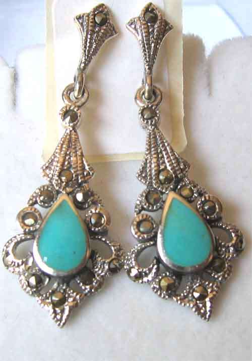 Solid 925 - A Pair of Sterling Silver, Marcasite Earrings