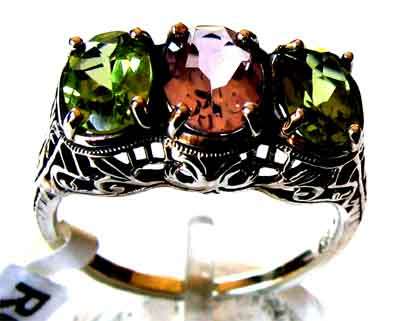 925 -Sterling Silver & Genuine  Amethyst and Peridot  - Ring