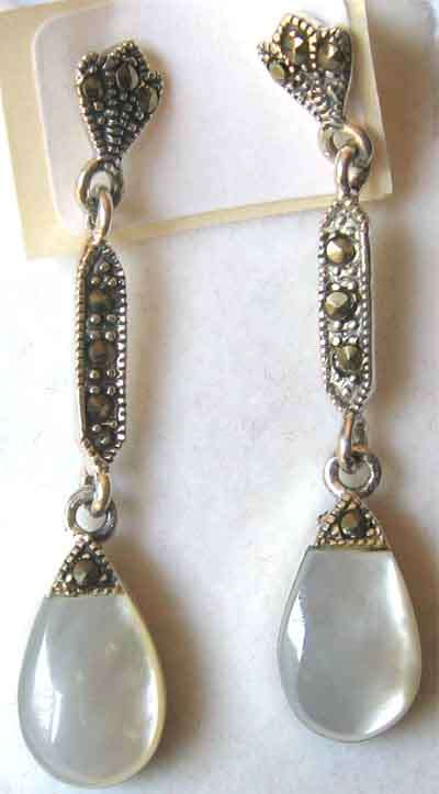 Sterling Silver,  Marcasite and Mother of Pearls  Earrings.