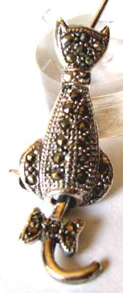 Lovely , Sterling Silver and Marcasite  `` Cat ``   Brooch