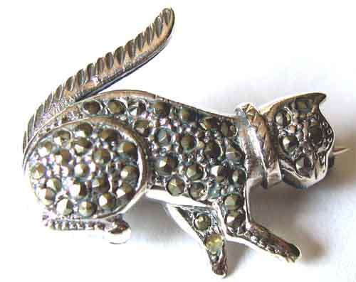 -Sterling Silver and  Marcasite''  CAT '' Brooch.