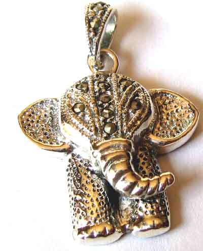 Lovely -Sterling Silver  and Marcasite `` Elephant`` Pendant